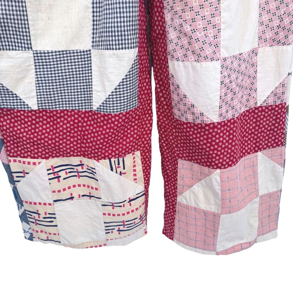 Antique Patchwork Quilt Jumpsuit Sz M Handmade Wide Leg Lined Cottagecore Artsy